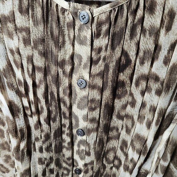 Talbots 8P Petite Leopard Print Pleated Midi Dress With Buttons & 3/4 Sleeves - Picture 2 of 6